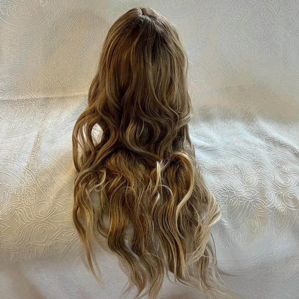 Long Wavy Brown Dark Roots Ombre Blonde Highlights Everyday Cosplay Wig